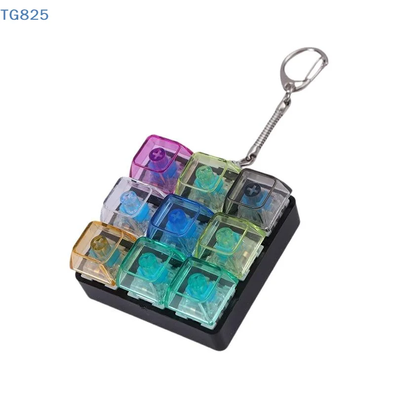 【AN】Button Keycap  Keychain 9 Keys Keyboard Decompression Toys DIY Keyboard Keychain Toys For Adult Gifts To Relief Pass Time