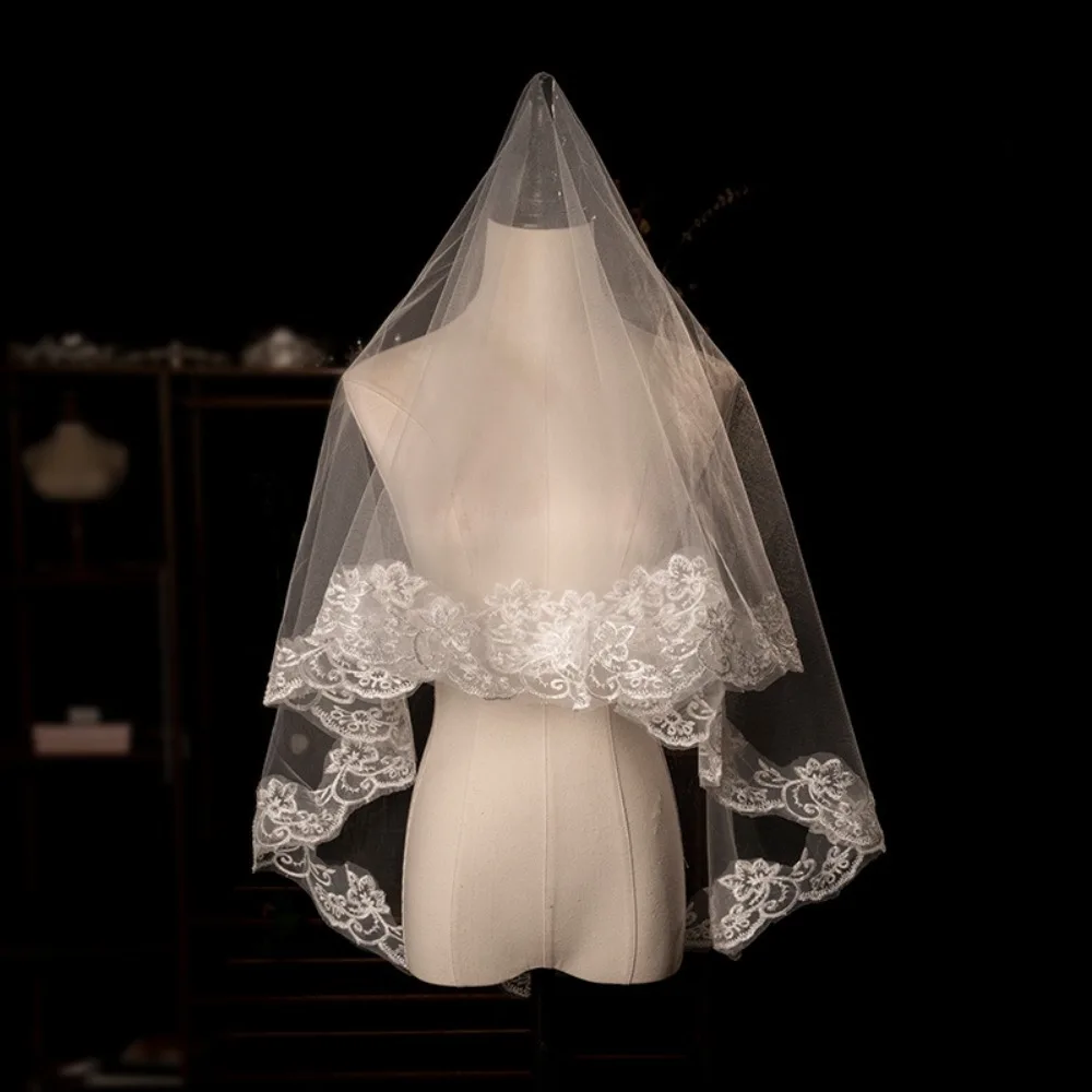 New Lace Flower Bridal Veil Soft Tulle Single-layer Wedding Veils White Long Bride Head Gauze Wedding Accessories