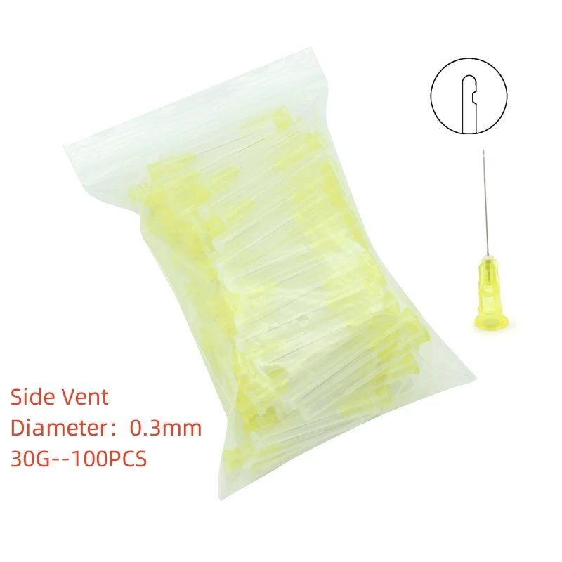 100Pcs Dental Endo Irrigation Needle Tip 25G/27G/30GA 30G End-Closed Side Hole Endo Syringe Root Canal Washing Needle Tip