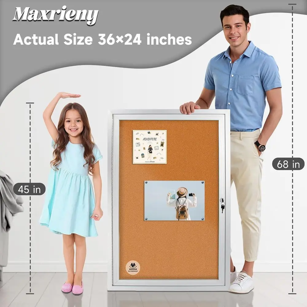 Quadro de Avisos à Prova de Intempéries com Fechadura, Display em Alumínio 36x24 polegadas, 5 Slots para Mensagens A4