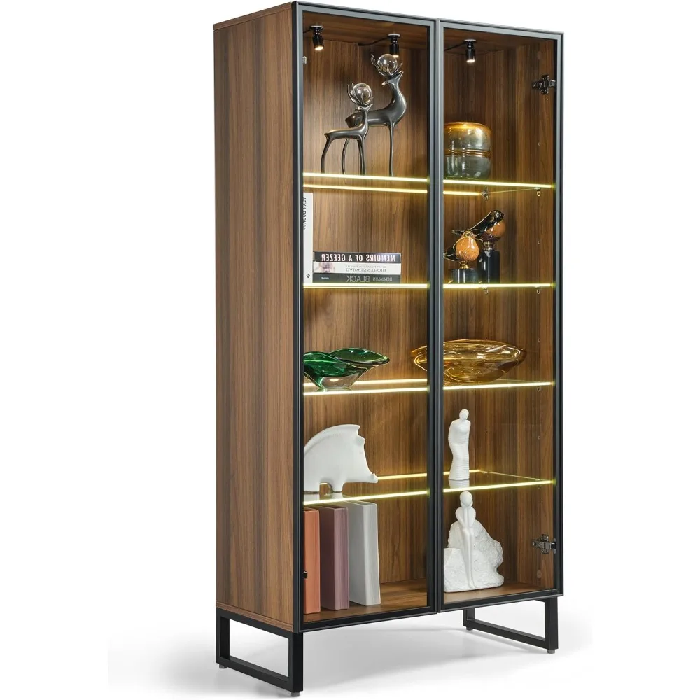 

Curio Cabinet with LED Lights, 4-Tier Adjustable Shelves Display Storage Cabinet Tempered Glass Door Tall Showcase