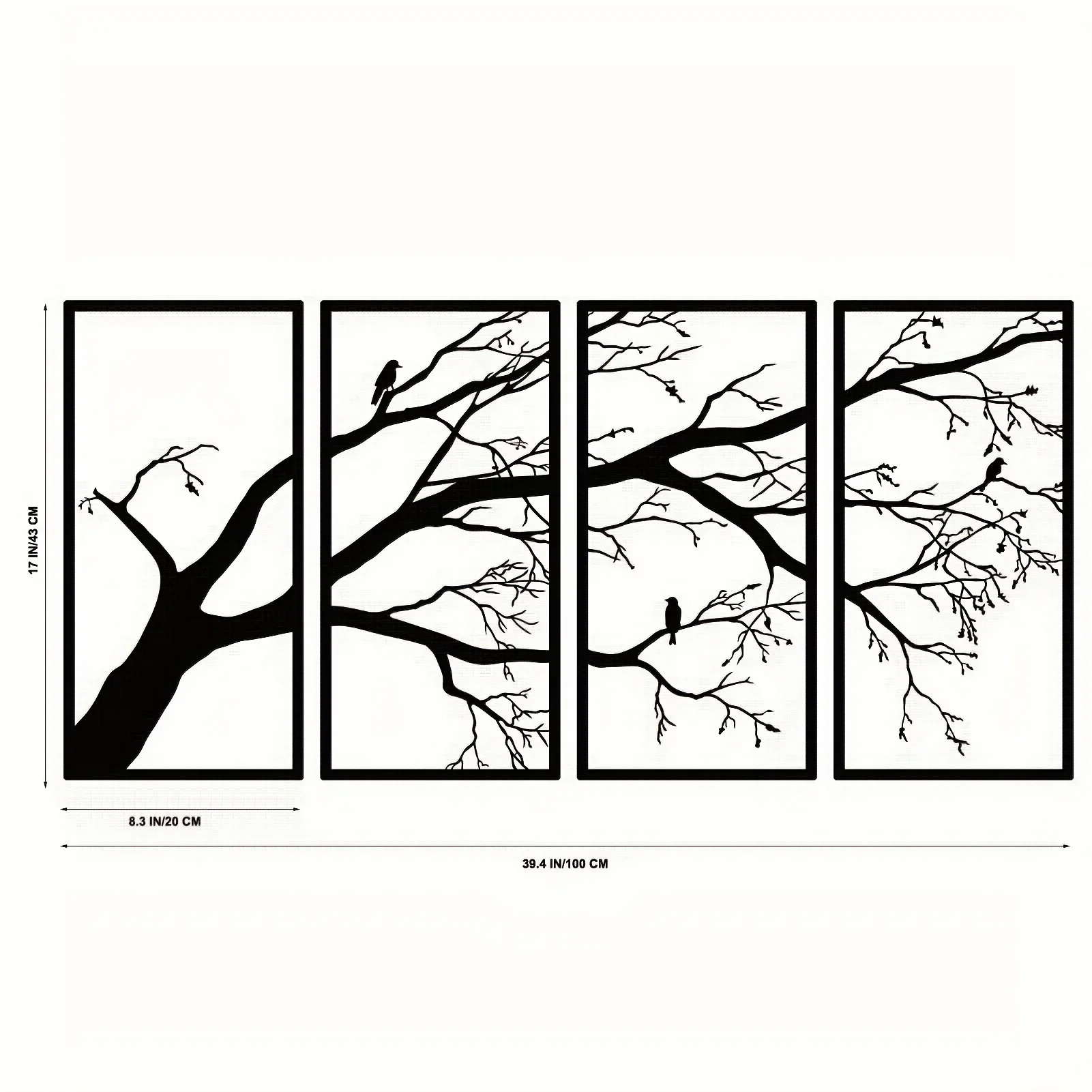 4 Pcs Stunning Tree of Life Metal Wall Hanging Art - Black Branch Wall Decor for Indoor/Outdoor Decor, Perfect Housewarming Gift