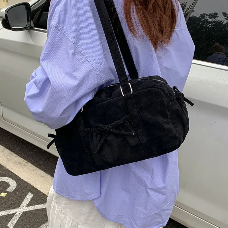 

Корейская версия, большая вместительная повседневная сумка на плечо, женская модная трендовая сумка с бантом и декором из искусственной замши, женские сумки подмышками