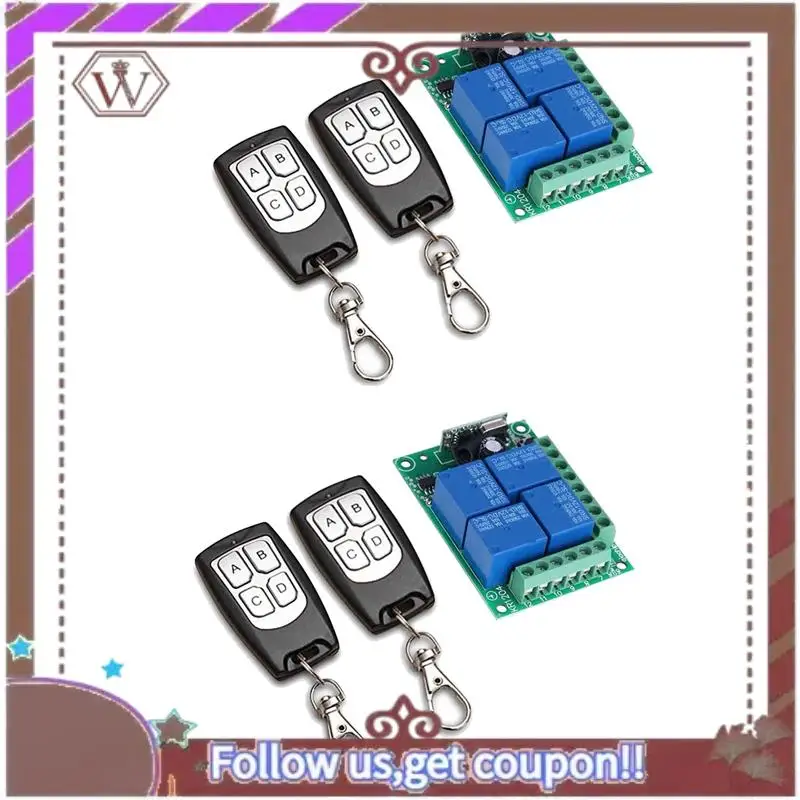 

ABBG-2X Универсальный беспроводной пульт дистанционного управления DC 12 В 4-канальный релейный модуль приемника с 4-канальным радиочастотным пультом дистанционного управления 433 МГц