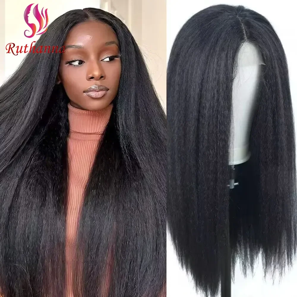 Yaki Straight Wig 4x2 Little Lace Synthetic Long Straight Wig For Women 28 Inch Realistic Scalp Heat Resistant Fiber Daily Use