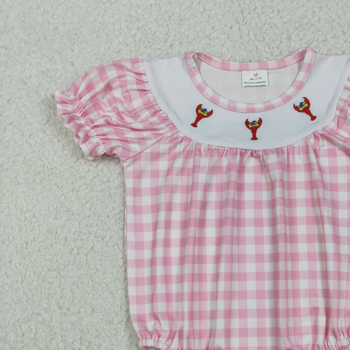 الوليد طفلة رومبير التطريز المراسي جراد البحر الاطفال Smocked بذلة طفل ماردي غرا ملابس الأطفال بالجملة #4