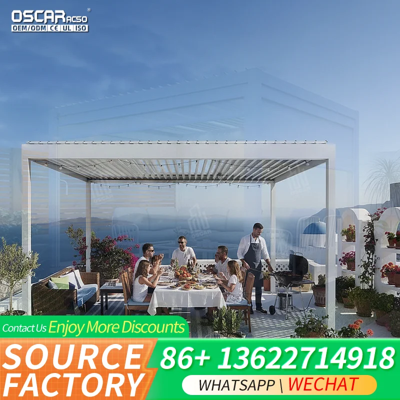 Outdoor Electric Automatic Shade Covered Awning with Powder Coating Frame for Garden Patio Balcony pergola