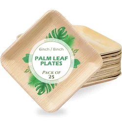 25PCS Disposable Palm Leaf Plate Square Dessert Plates Eco-friendly Dinnerware Bamboo Like Plates Camping Wedding Party Birthday