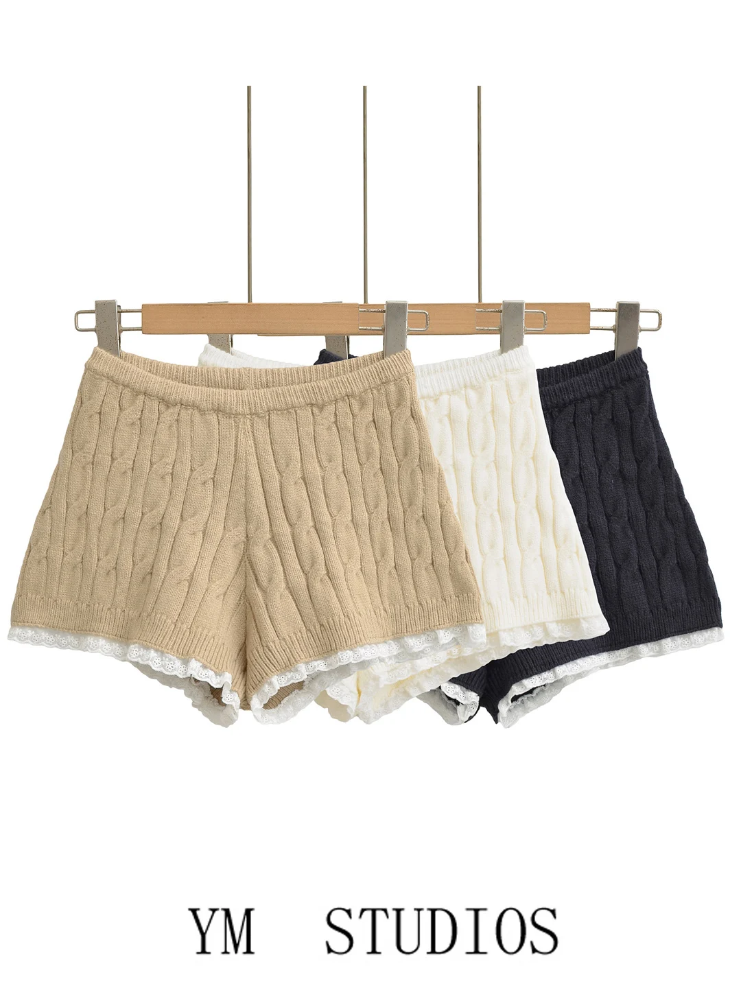 

Korean Style High Waist Lace Trim Knitted Shorts Women's Base Layer Hot Pants Casual Wear Daily Look Polyester Fiber