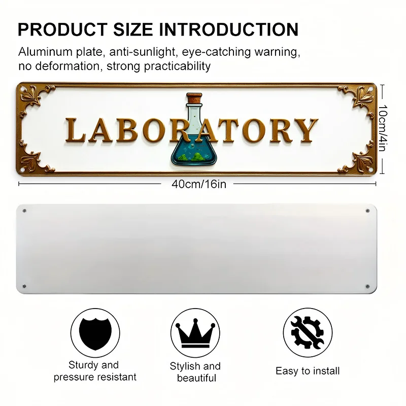 2D Flat, Vintage Heavy-Duty Aluminum Lab Sign Suitable for & - Wall-Mounted Science Decor with Beaker, Test Tube & Flask Design