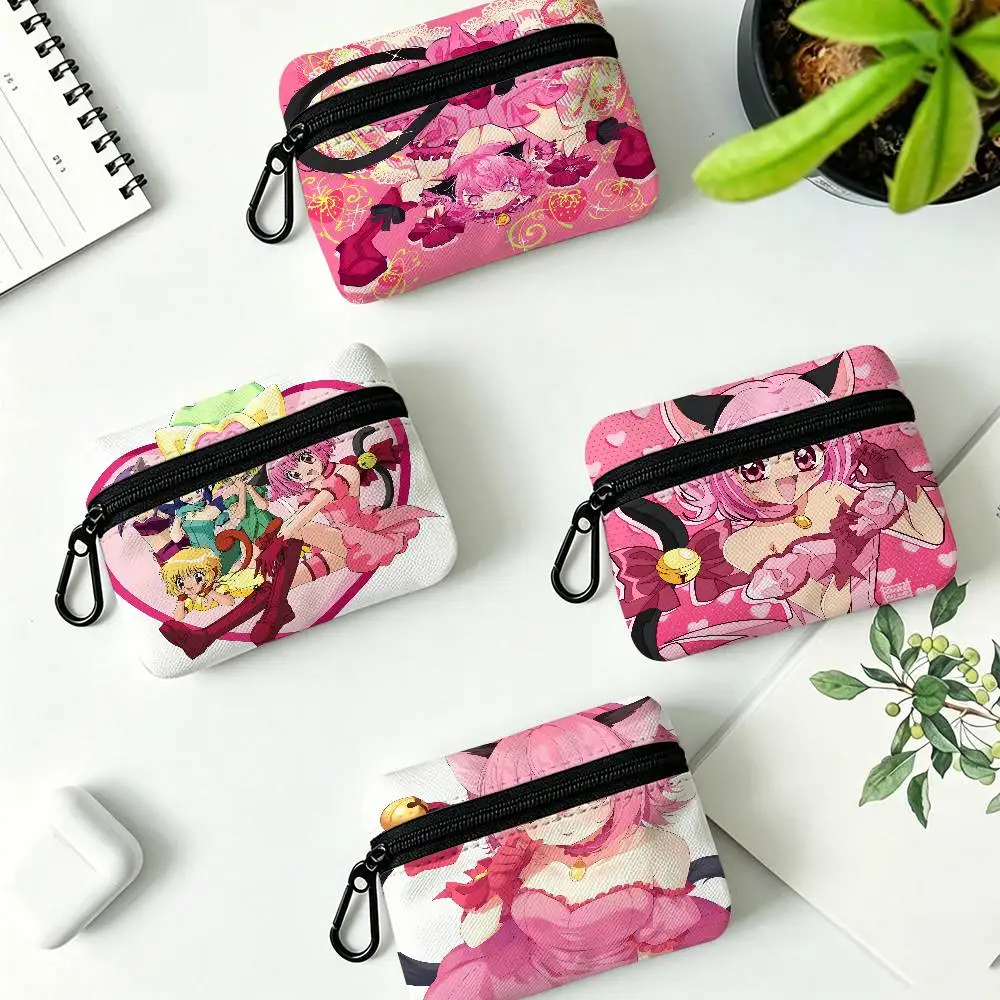 Magical Girl Anime T-TokyoS M-Mew M-MewS Oxford Fabric Zipper Pouch Lightweight Hanging Coin Wallet For Coins ID Cards Keys