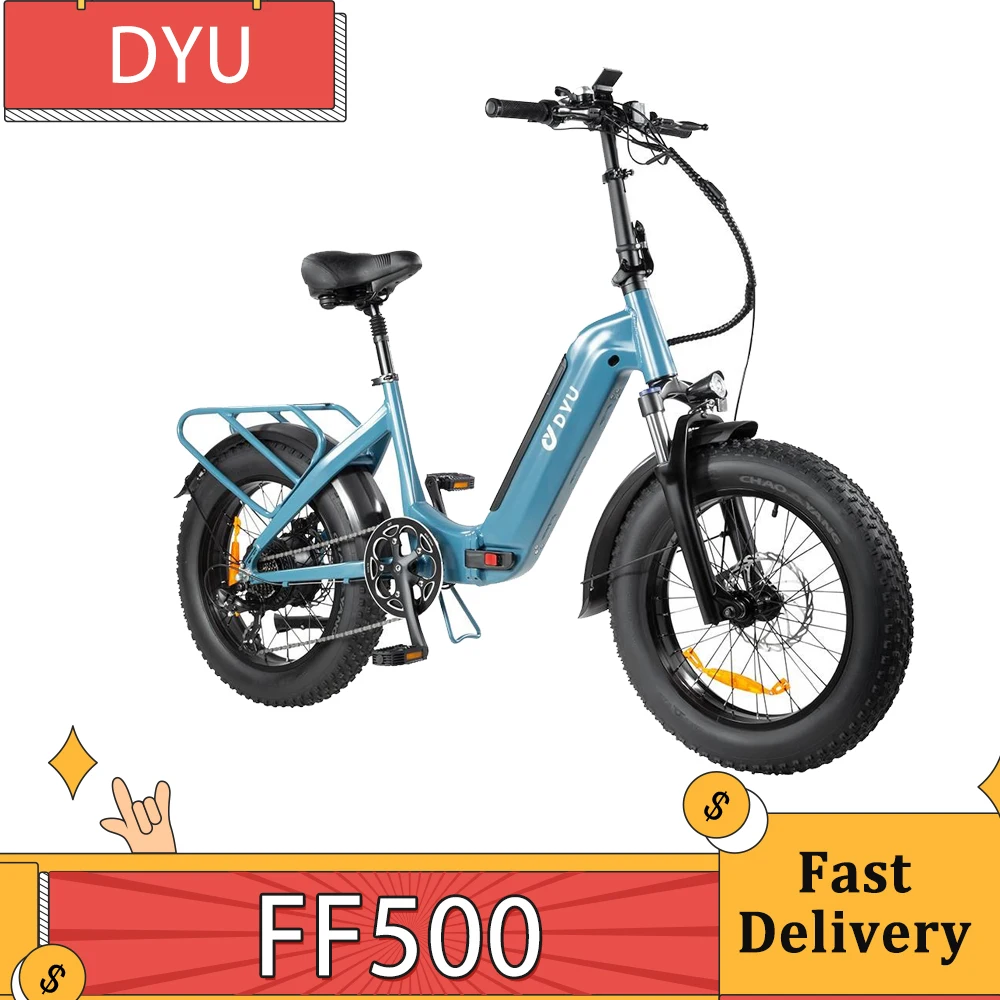 DYU FF500 Electric Bike 20 inch Fat Tire Foldable Bicycle 500W Motor 32km/h Max Speed 48V 14Ah Battery 70km Range 150kg Max Load