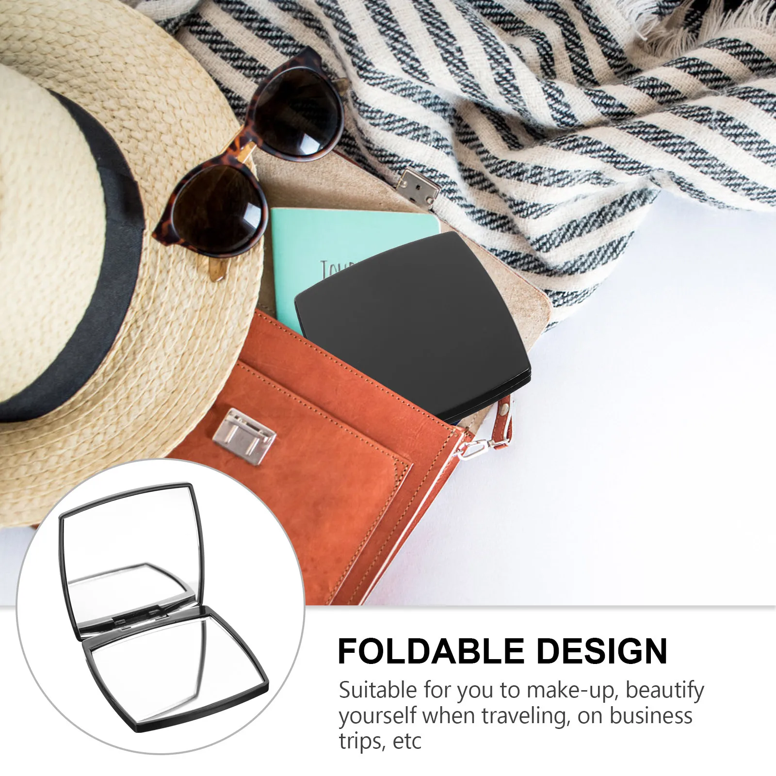 

3 PCS Folding Vanity Desk Makeup Mirror Small Compact Portable Black Magnification