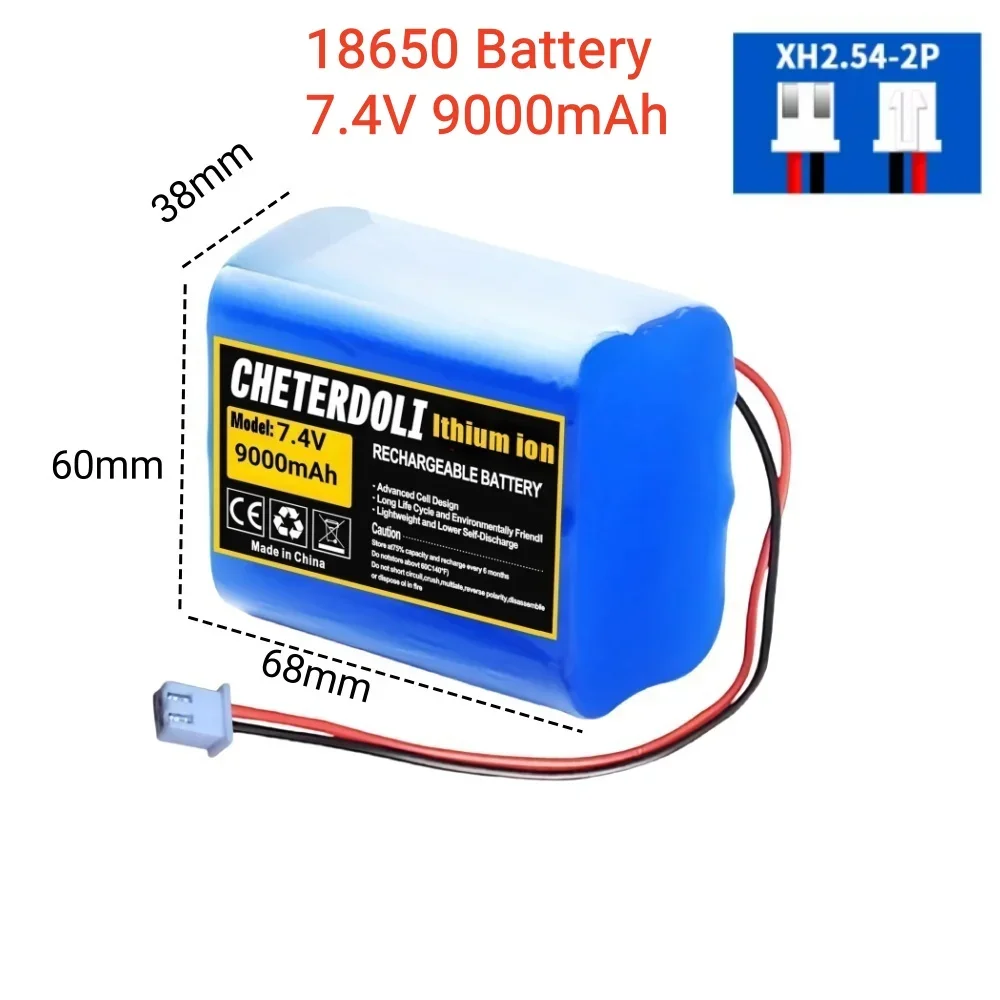 

18650 Lithium ion rechargeable battery 7.4V 3000-15000mAh with PCB for Bluetooth Speaker Solar headlights-XH-2P Plug.
