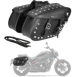 Motorcycle Saddlebags Rivets Style PU Leather 50L Large Capacity 43x15x26 Waterproof Universal Motorcycle Racing Tool Bags