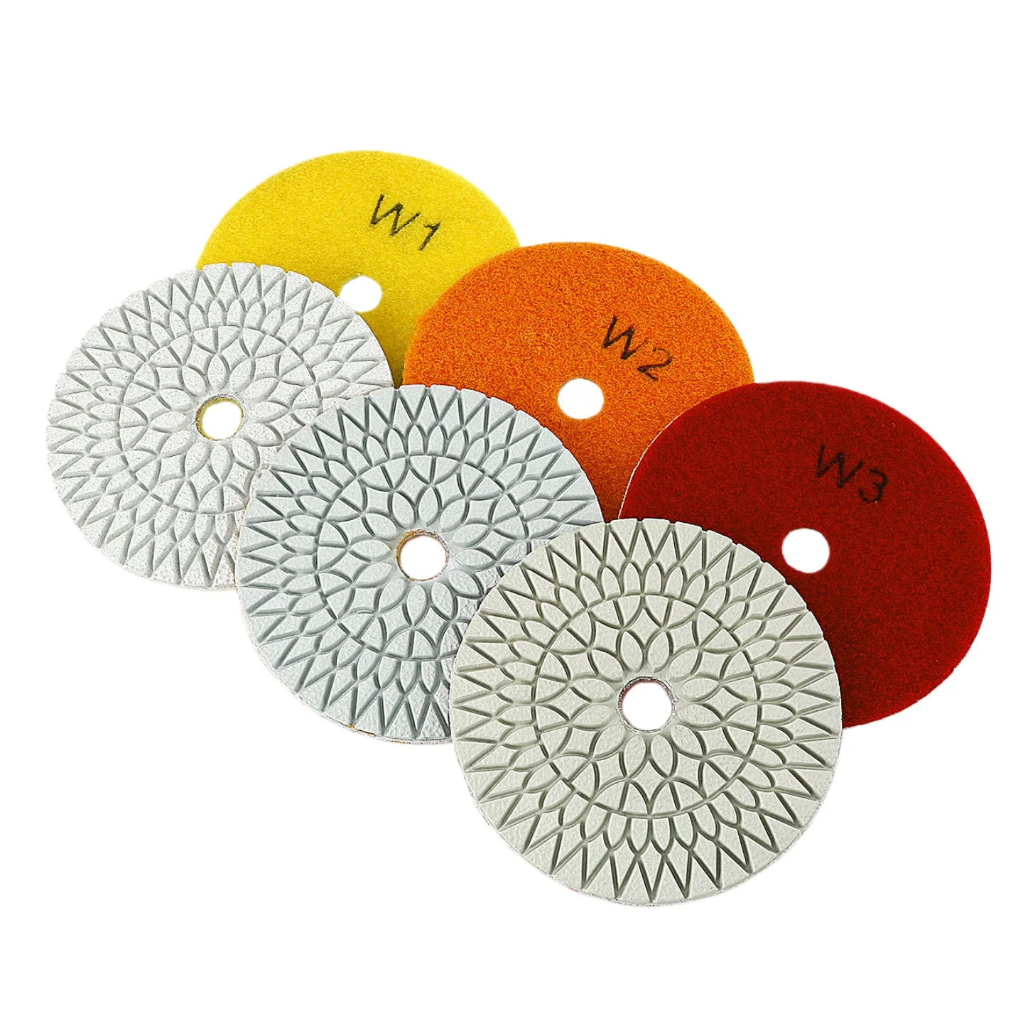 3 Stück 3-Stufen 4-Zoll Diamant-Polierpads Flexible Nass-Polierscheibe aus Granitharz zum Polieren von Marmor und Beton – Detail 8