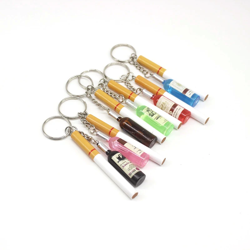 Creative New Woman Men Red Wine Bottle Cigarette Car Keyring Key Ring Keychain Key Chains for Mobile Phone Wedding Party Gift