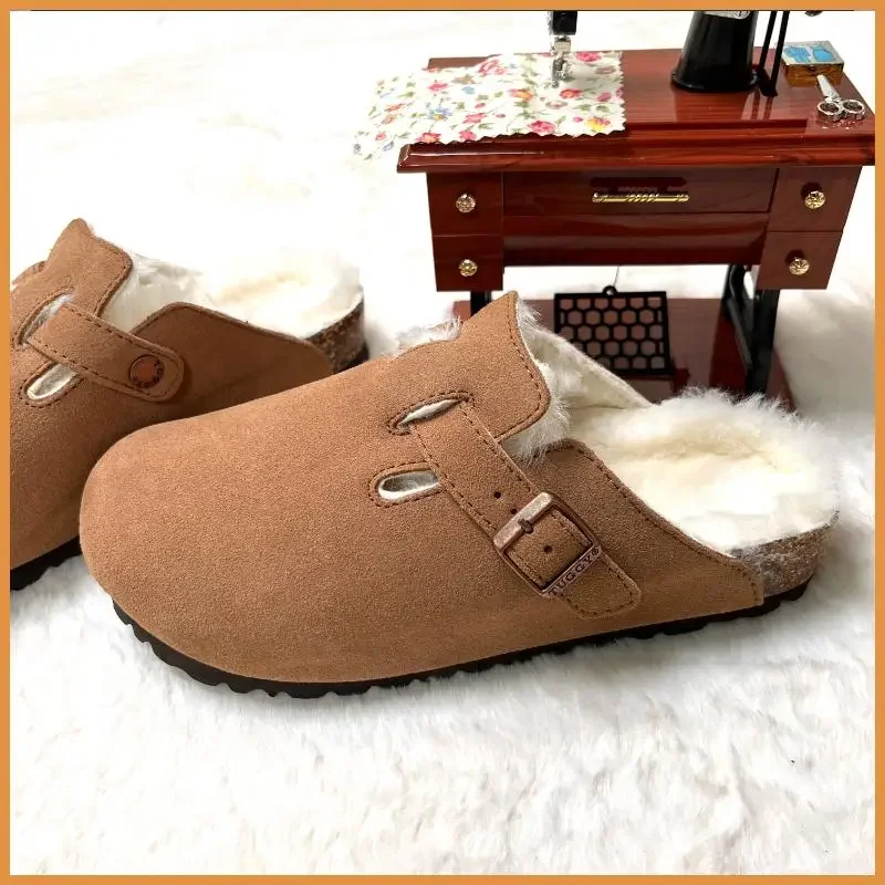 Half pack cotton Boken shoes autumn and winter new item cowhide real wool half pack Boken oak sole external slippers