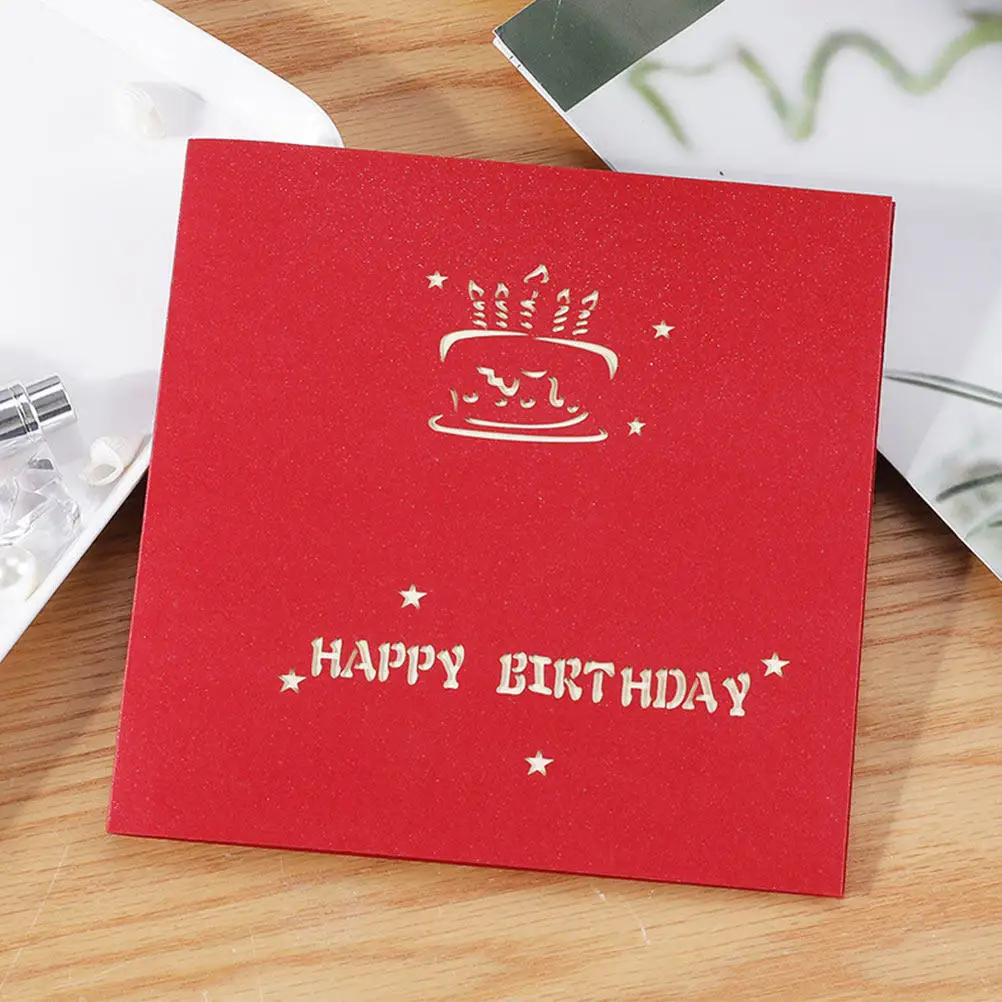 2Pcs 3D Birthday Cake Greeting Cards Sturdy Smooth Quality Paper Handmade Pop Up Cards Ideal for Friends Relatives Colleagues