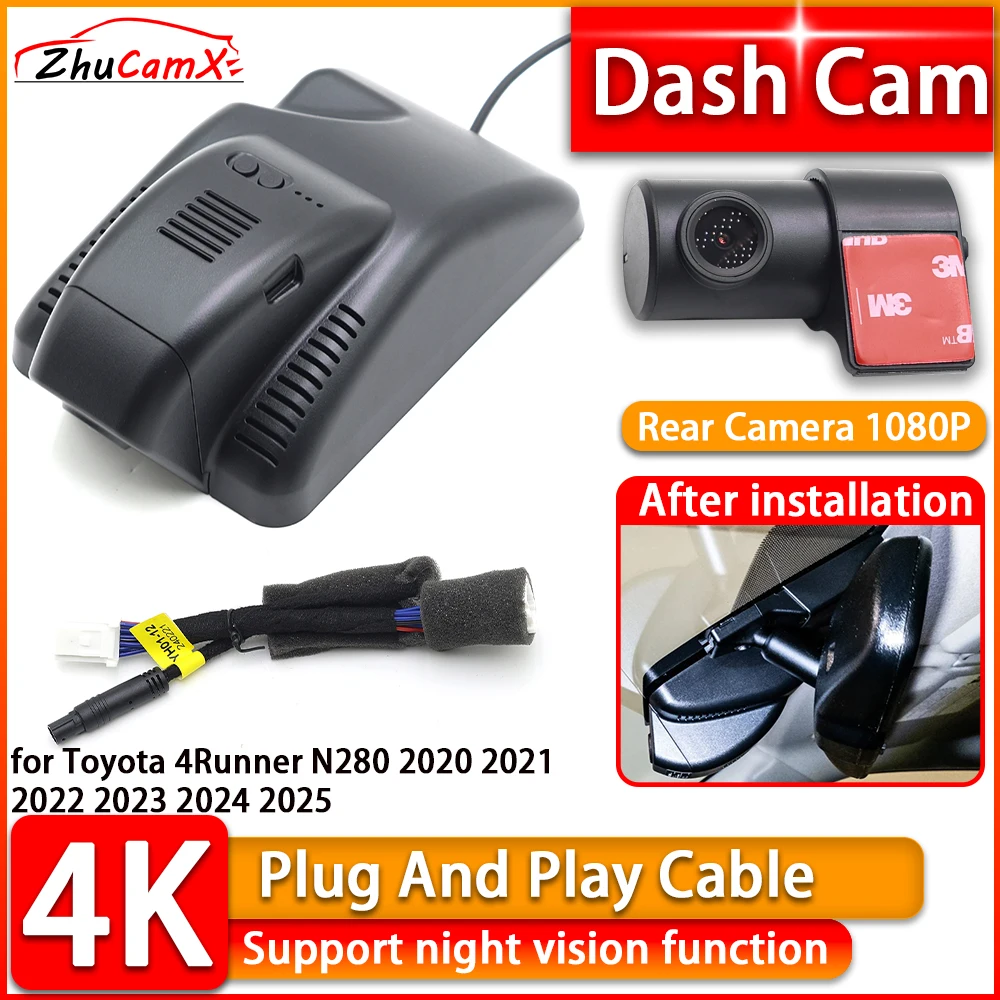 

Wiifi 4K Dash Cam for Toyota 4Runner N280 2020 2021 2022 2023 2024 2025 DVR Front Rear Car Camera Plug and Play Video Recorder