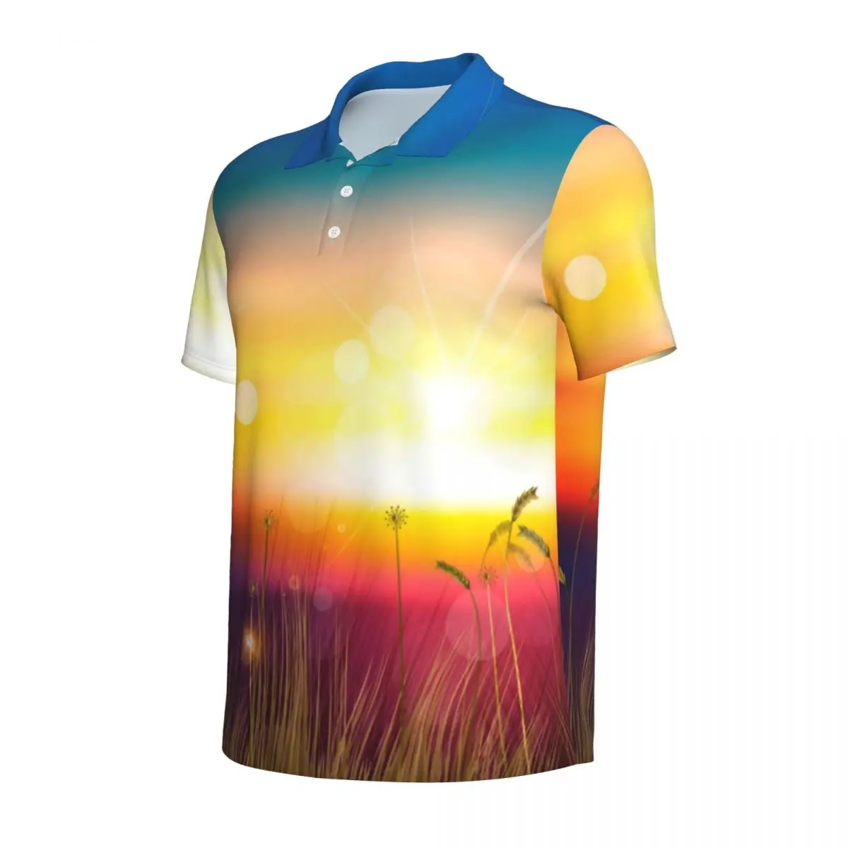 Sunset Fields Casual T-Shirts Bright Print Polo Shirts Turn-Down Collar Retro Shirt Summer Male Graphic Plus Size 4XL Clothing