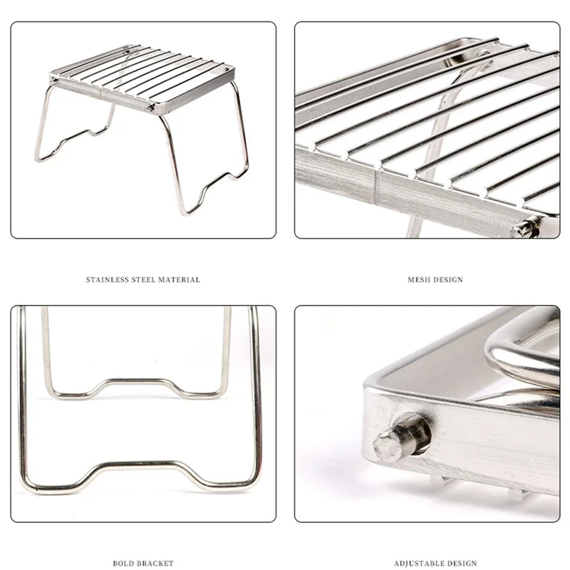 1 Pcs Outdoor Stainless Steel Stove Holder Camping Portable Folding Mini Barbecue Rack camping accessories camping equipment
