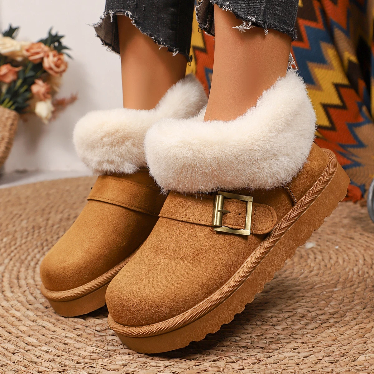 

Модные бархатные короткие ботинки на толстой подошве с неглубоким носком, новые зимние удобные повседневные теплые зимние ботинки с круглой головкой для женщин