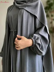 Ramadan Eid Djellaba Elastic Sleeve Suits Abaya Dubai Two pieces Muslim Sets Abaya Turkey Muslim Islam Abayas With Belt WY1938