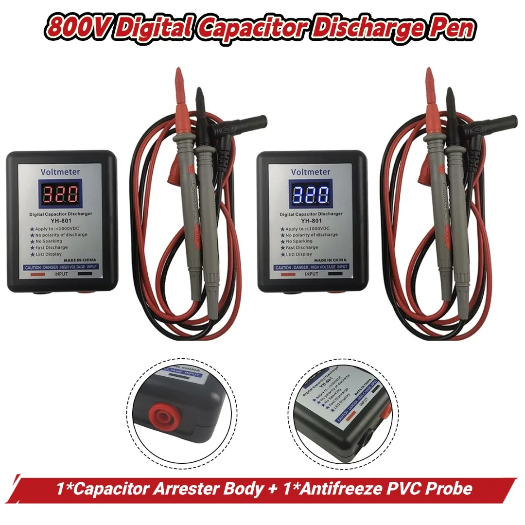 Caneta de Descarga de Capacitor Digital 800V com Display de Voltímetro DC, Ferramenta de Alta Tensão 150J para Descarga Rápida Sem Faíscas