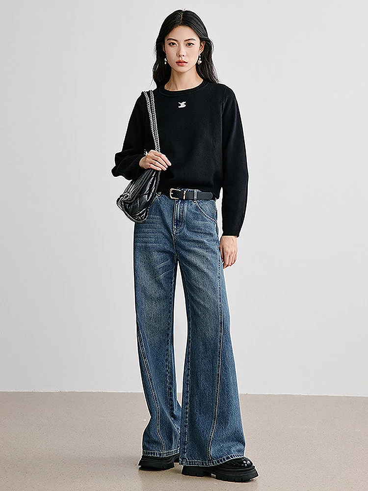 

Spring Faion Simple Elegance Knitted Sweater YMS324002 Commute Sle Slim Fit Long Sve round Ne Pure Color Chinese Wool