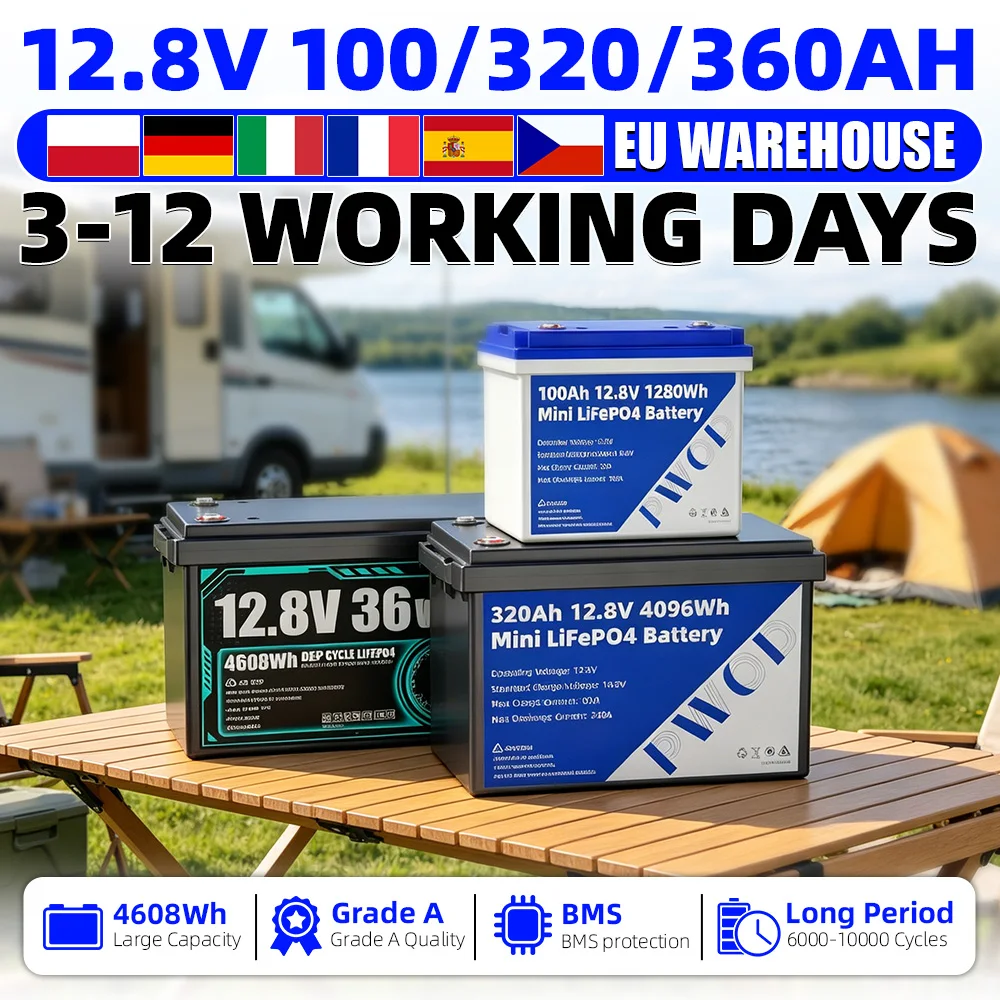 12V 100Ah 320Ah 360Ah LiFePO4 Batteriepack 12,8V Klasse A Deep-Cycle Lithium-Eisenphosphat-Zellen DIY 24V 48V für Solar-Golfcarts