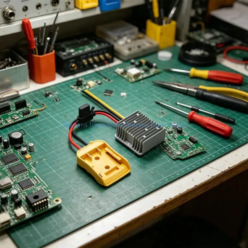  Battery Converters Adapter for Workshop 12V Power Builds , Wire Output Module with Metal Heatsink Housing for Lighting Use