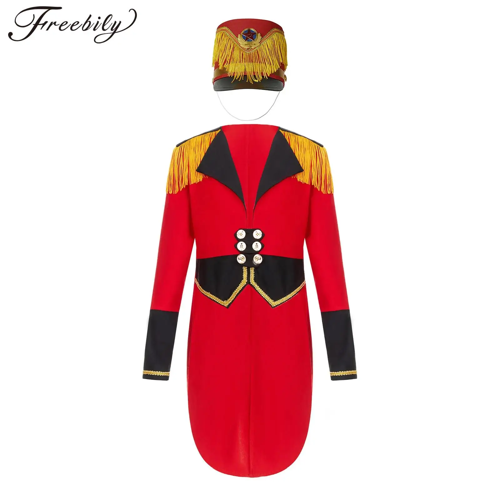 Kids Girls Boys Circus Ringmaster Costume Long Sleeve Fringe Tailcoat Magician Lion Tamer Halloween Cosplay Fancy Dress Up