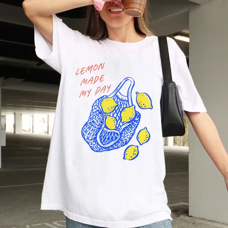 Lemon Made My Day Women's Summer Fashion Pattern Cute Fruit T-Shirt Short Sleeve Printed Top Basic Travel Vacation Women's T-Shi
