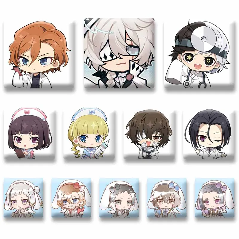 Atsushi Nakajima Dazai Ryunosuke Portrait Square Badges Anime BSD Enamel Pins Cartoon Role Cosplay Brooches Jewelry Accessories