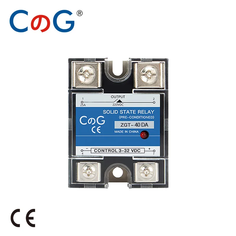 CG 10A 25A 40A 60A 80A 100A Single Phase DC Control AC 220V Solid State Relay Heat Sink 3-32VDC to 24-480VAC Plastic Cover SSR