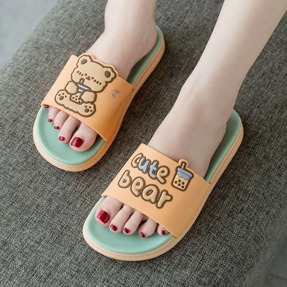 Fashion Cute Bear Women's Slippers PVC Soft Casual Shoes Candy Colors Non-slip Couple Sandals Outdoor Walking