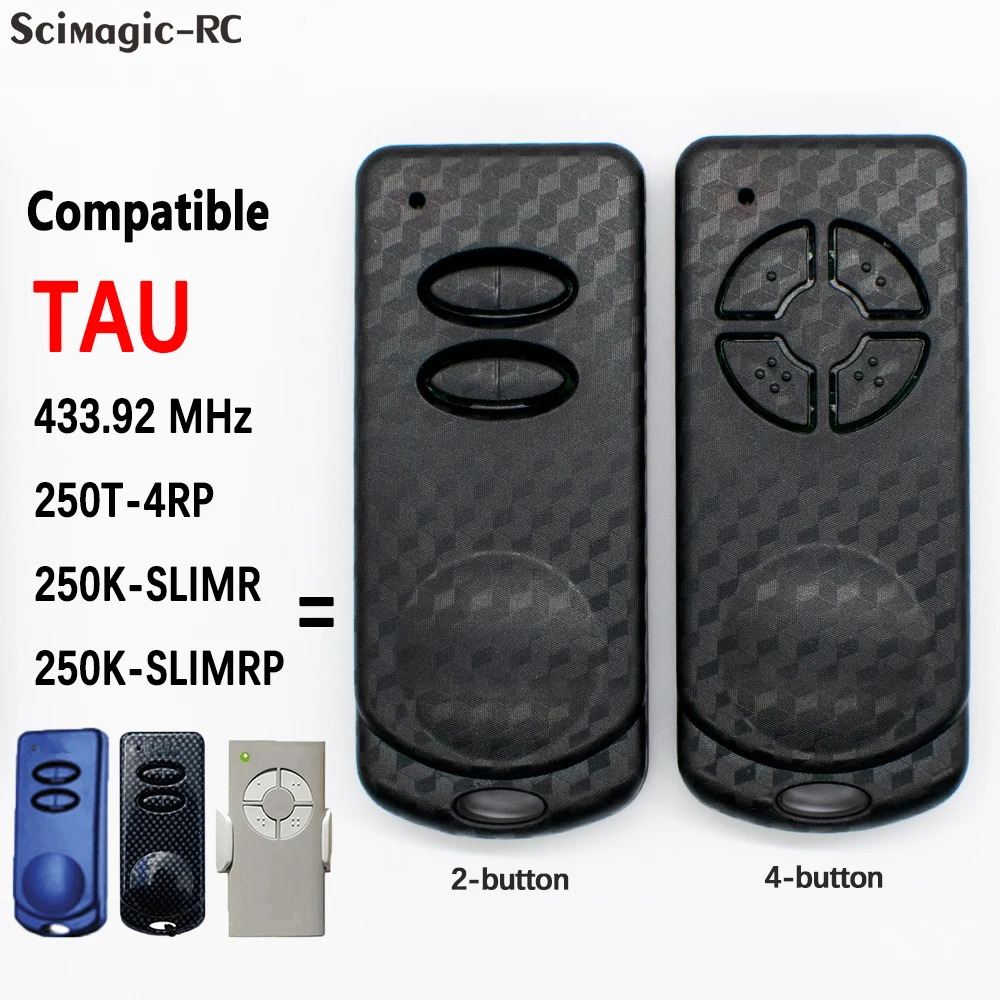 Controle Remoto para Portão de Garagem TAU (1-10 Peças) - Modelos 250K-SLIMRP, 250T-4RP, 250K-SLIMR - Transmissor de Código Rolante 433.92MHz