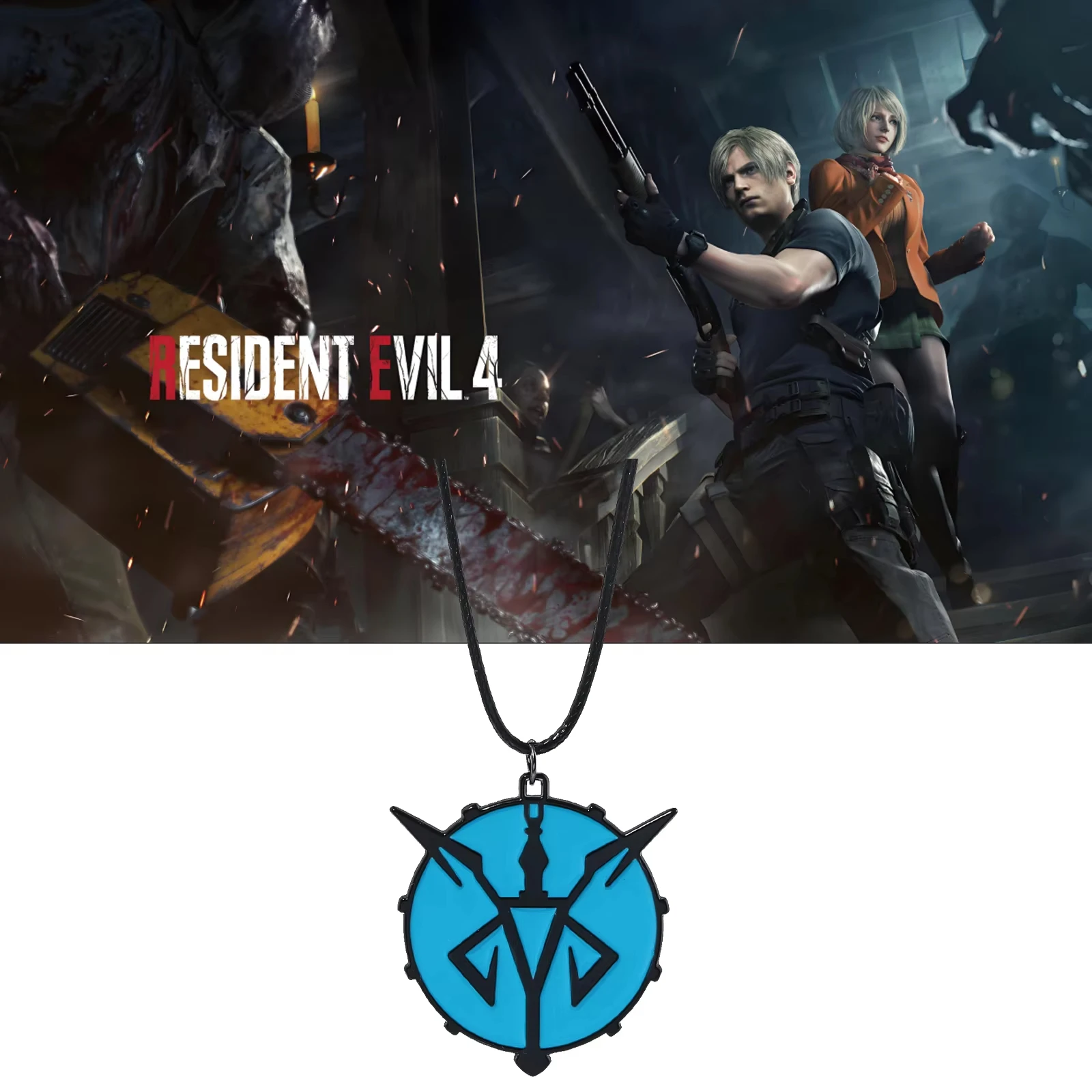 Juego Resident Evil 4 Remake medallón azul encanto collar Retro azul Ashley Graham colgante accesorios de fiesta de moda regalo para seguidores