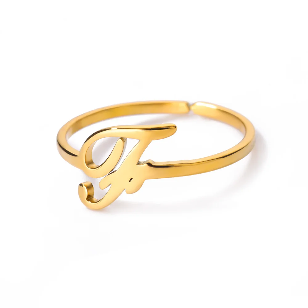 Initial Letter Rings for Women, Gold Color Adjustable A-Z Ring