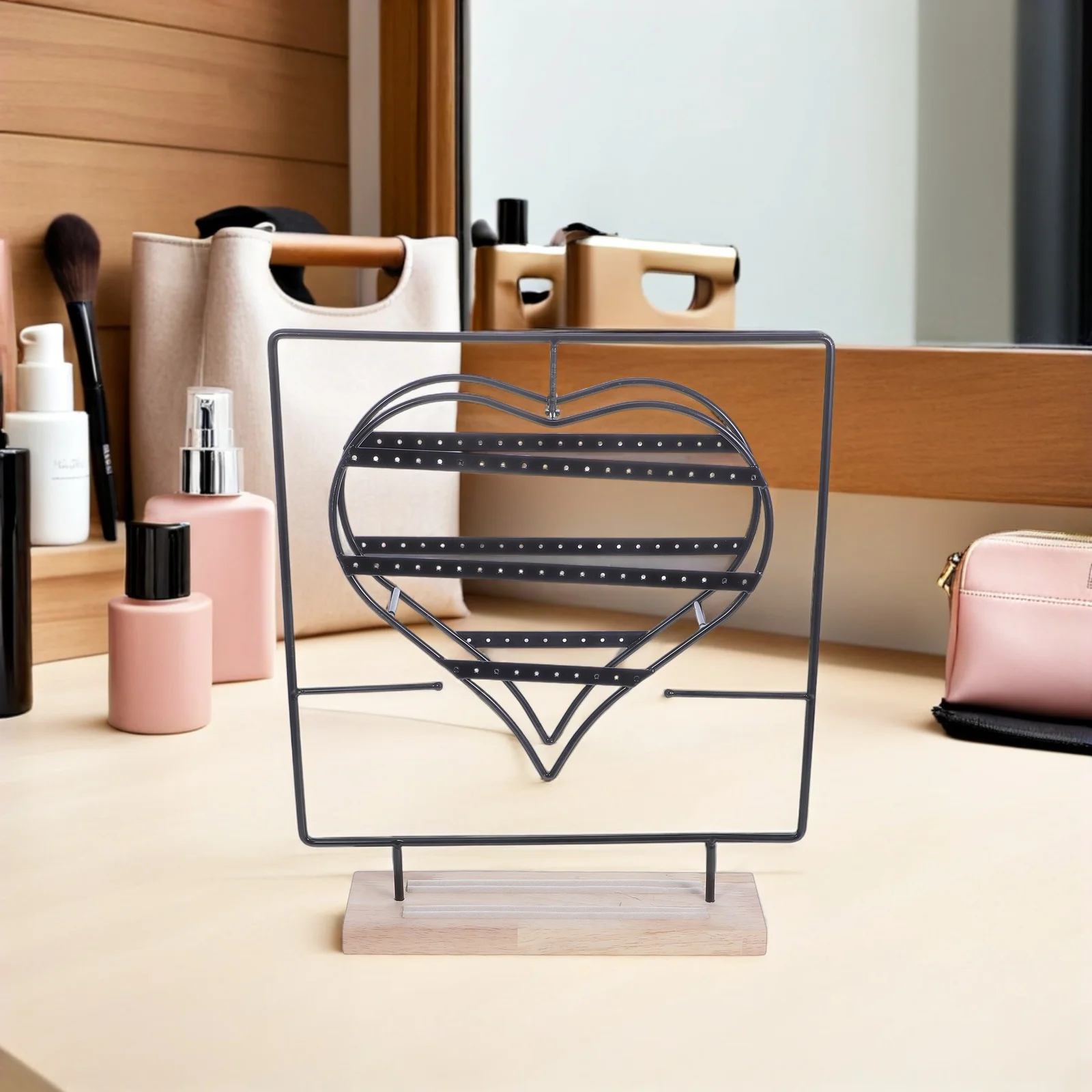 Rotating Jewelry Stand Black Metal Earring Display Holder 360 Degree Turntable Organizer For Necklace Studs Iron Rotating