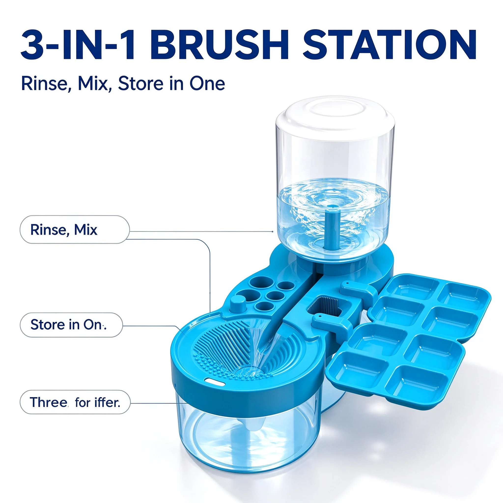 Watercolor Brush Rinser, One-Touch Circulation Brush Washer with 8-Well Palette, 400ml+500ml Cleaning Basin for Art Students
