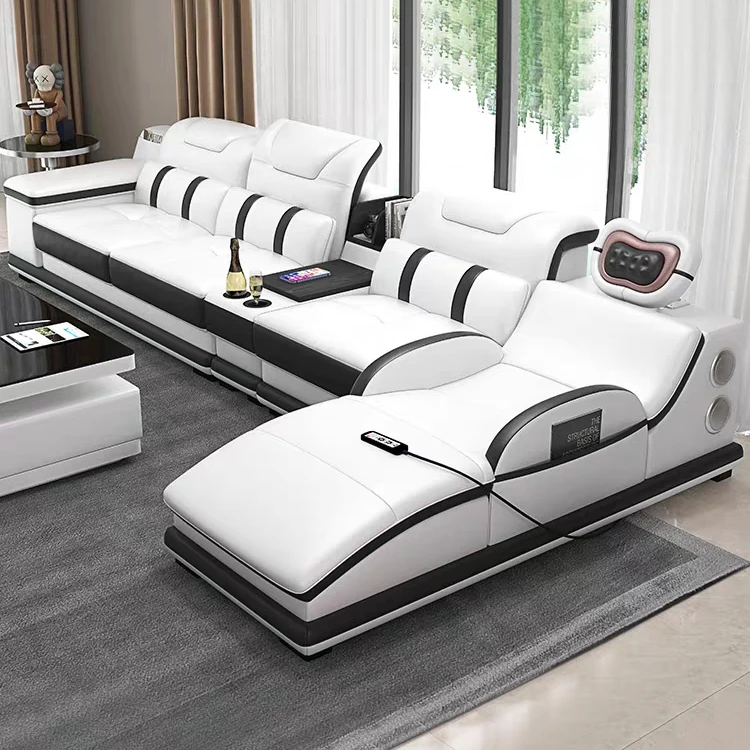 

&c Luxury Leather Sofa Set Furniture L Shape 6 Seat Recliner Massage Sofa Big Couch Living Room Sectional Sofa With Speaker