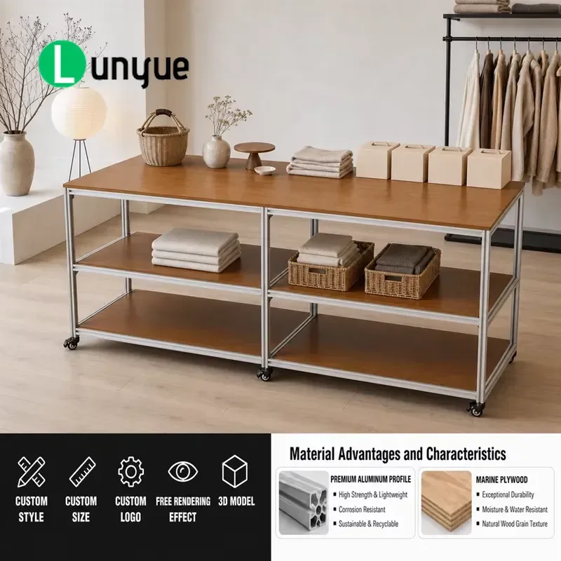 Modern Aluminum Profile Mobile Shelves 3 Tier Floor to Ceiling Design Marine Grade Commercial Storage Display Cabinet Durable