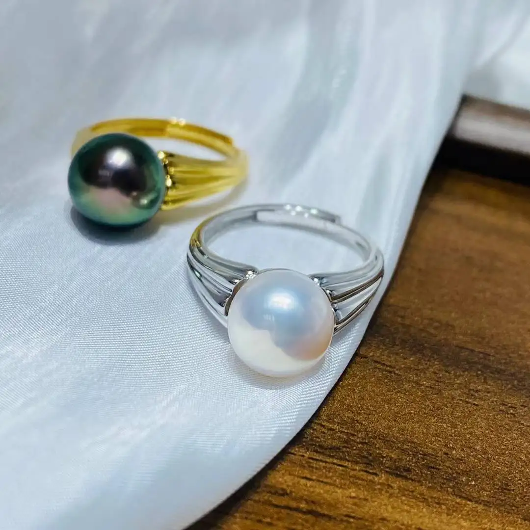 

S925 Sterling Silver Adjustable Ring Mount Settings Findings Mountings Accessory Parts Fittings for 10-11mm Pearls 5pcs/lot