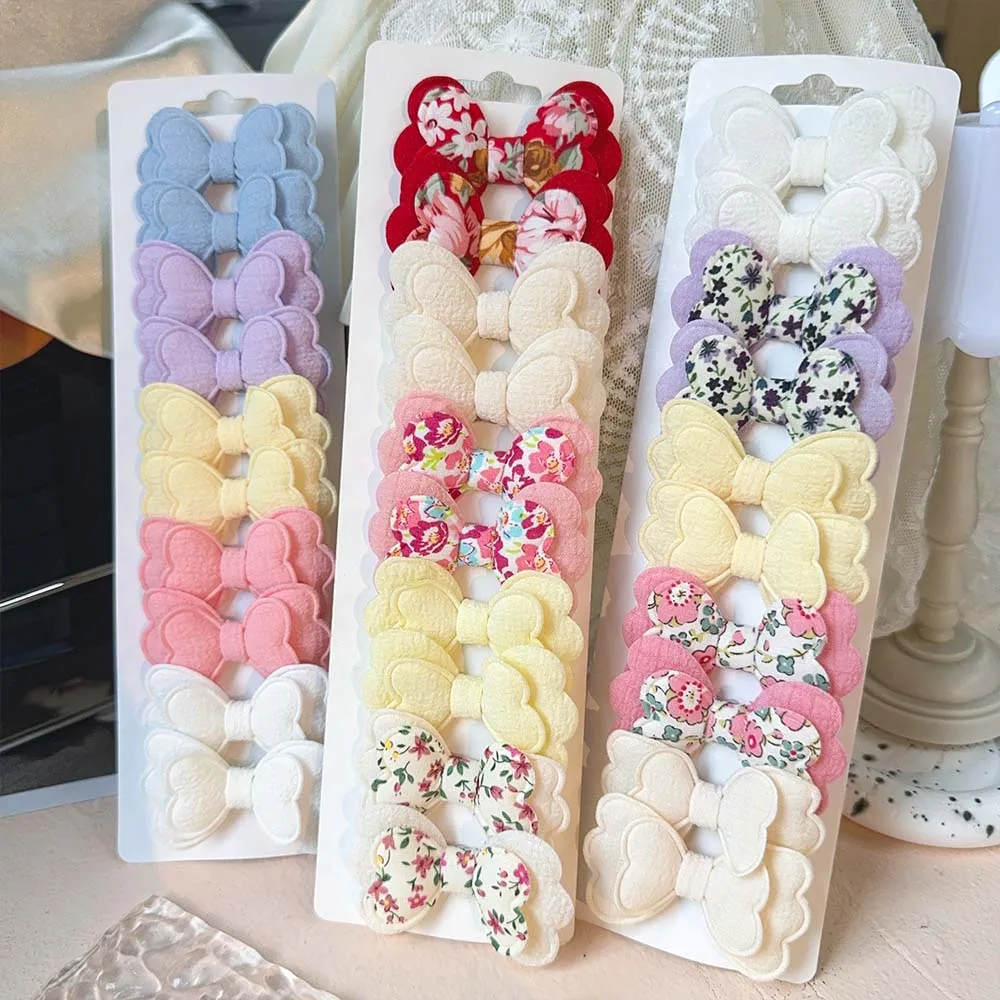 

3/4/10Pcs/Set Candy Colored Safety Cotton Double-Layer Printed Alloy Bow Hair Clip BB Clip Girls Cute Hair Accessory Kids Gift