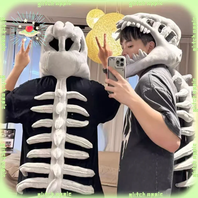 

Китайский скелет динозавра, плюшевый носимый костюм, забавная маска из кости животного, головной убор, мягкая плюшевая игрушка для детей, вечерние маскировочный подарок