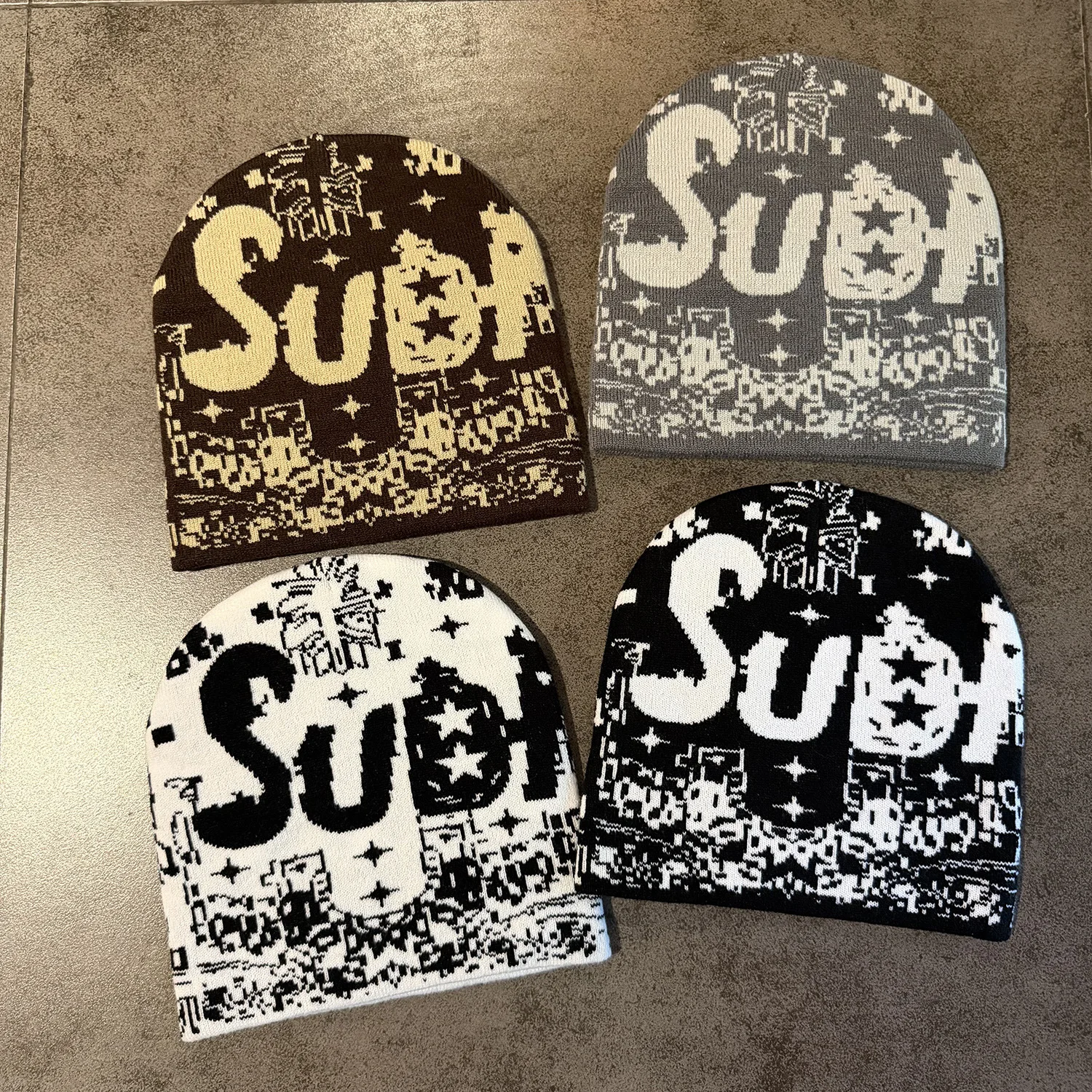 American Style Retro Graffiti Pattern Streetwear Casual Hat Winter 100%Cotton Skullcap Knitting Stretchable Beanie Men Women