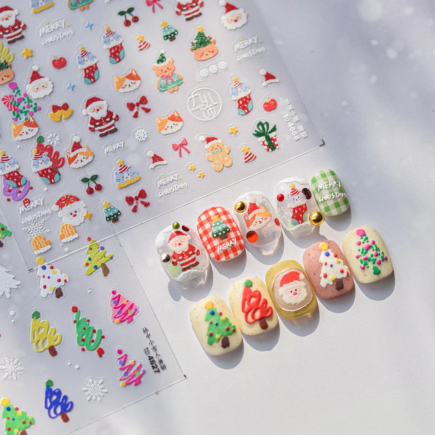 Cute Christmas Tree Cat Bear Snowman Santa Claus High Quality Nail Stickers Art Decorations Design T-4626