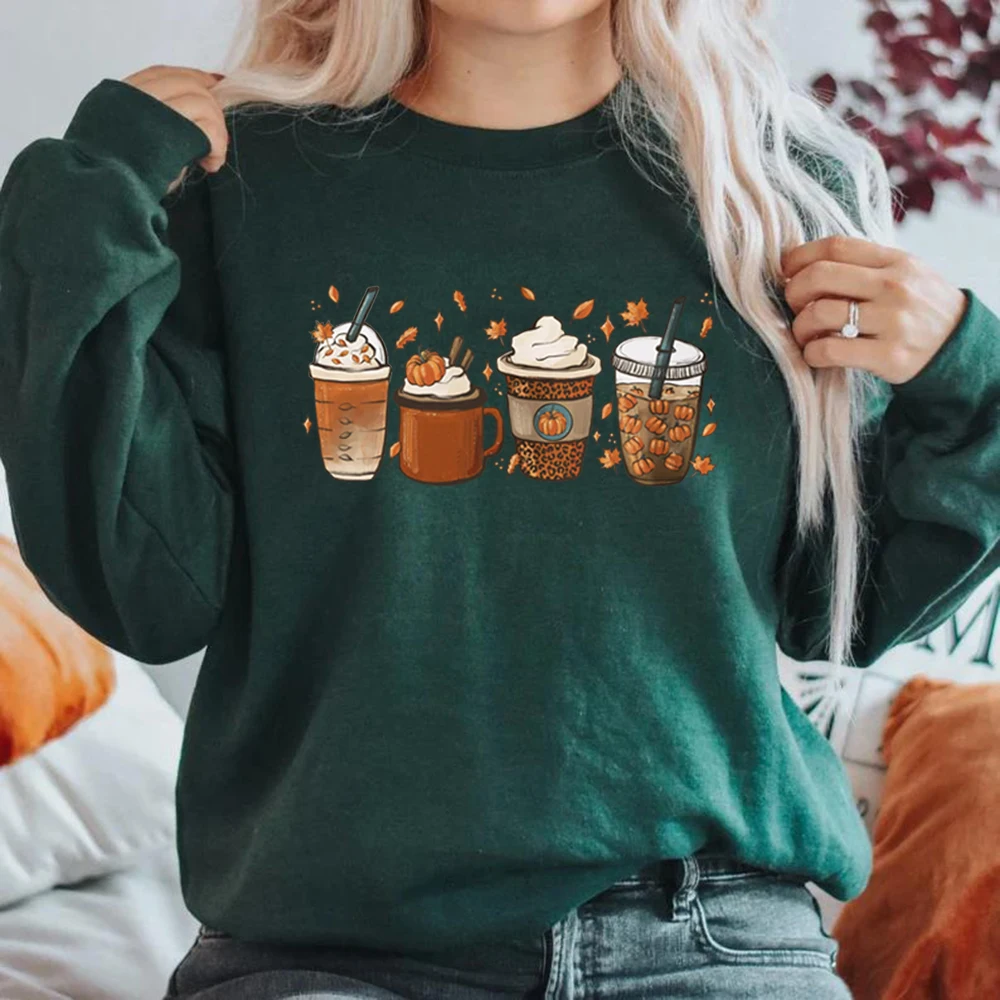 Herbst Kaffee Sweatshirt für Frauen Vintage Thanksgiving Pullover Herbst Rundhals ausschnitt Kürbis Gewürz Sweatshirt Halloween Pullover Hoodie